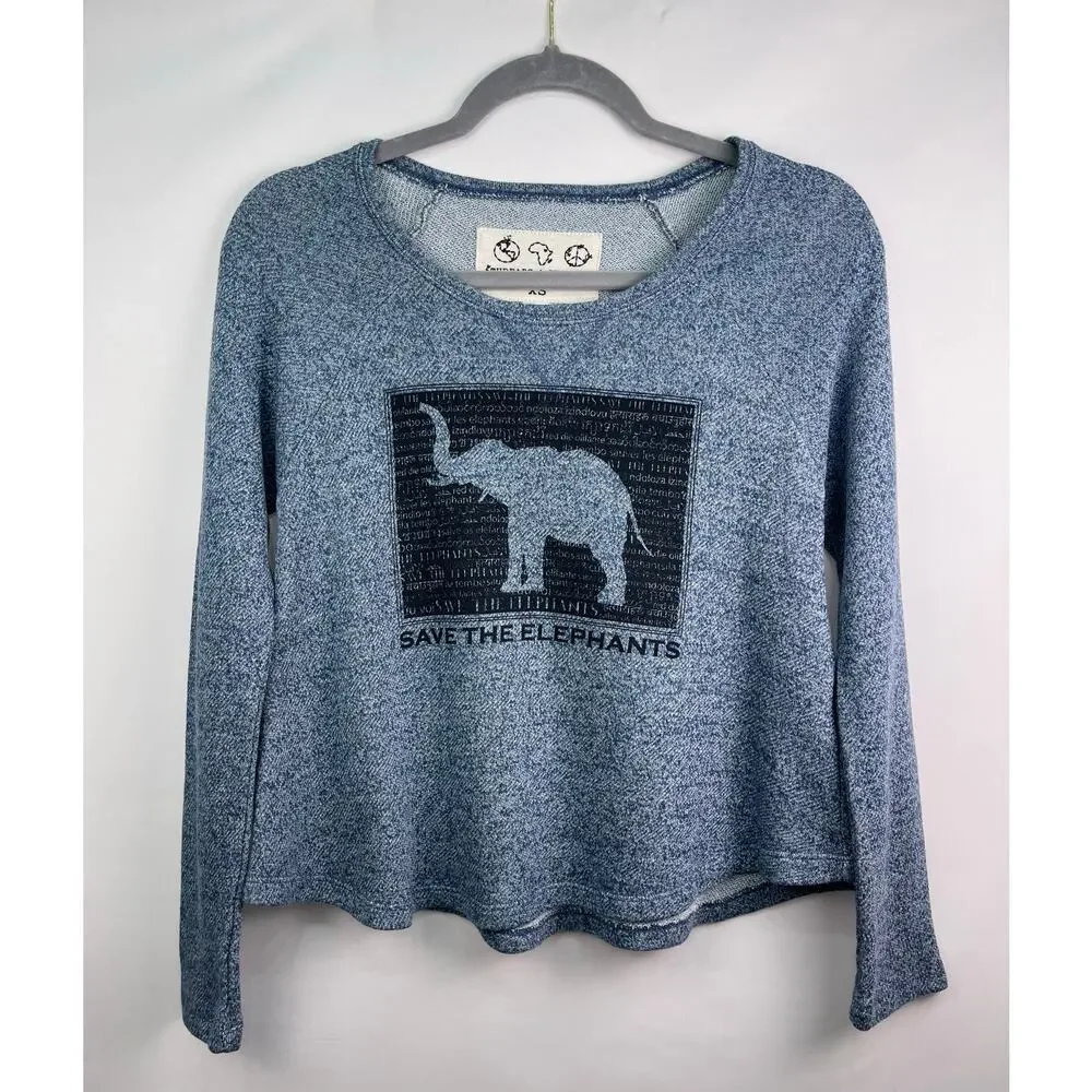 Threads 4 Thought Save the Elephants Recycled Long Sleeve Shirt Blue XS - Picture 2 of 8